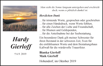 Traueranzeige von Hardy Gierloff von Ostsee-Zeitung GmbH