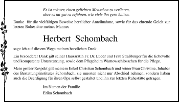 Traueranzeige von Herbert Schombach von Ostsee-Zeitung GmbH