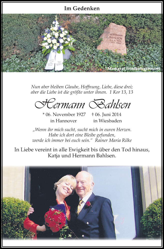  Traueranzeige für Hermann Bahlsen vom 09.11.2019 aus Hannoversche Allgemeine Zeitung/Neue Presse