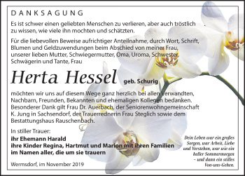 Traueranzeige von Herta Hessel von Leipziger Volkszeitung