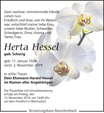 Traueranzeige von Herta Hessel von Leipziger Volkszeitung