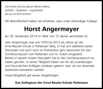 Traueranzeige von Horst Angermeyer von Hannoversche Allgemeine Zeitung/Neue Presse