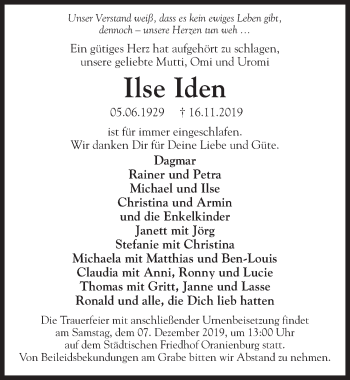 Traueranzeige von Ilse Iden von Märkischen Allgemeine Zeitung