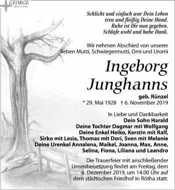 Traueranzeige von Ingeborg Junghanns von Leipziger Volkszeitung