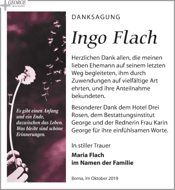 Traueranzeige von Ingo Flach von Leipziger Volkszeitung