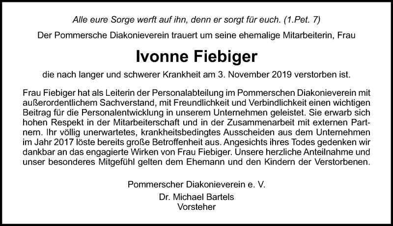  Traueranzeige für Ivonne Fiebiger vom 23.11.2019 aus Ostsee-Zeitung GmbH
