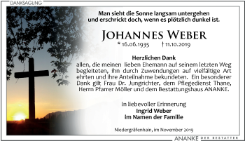 Traueranzeige von Johannes Weber von Leipziger Volkszeitung