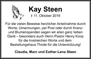 Traueranzeige von Kay Steen von Kieler Nachrichten