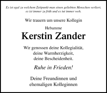 Traueranzeige von Kerstin Zander von Ostsee-Zeitung GmbH