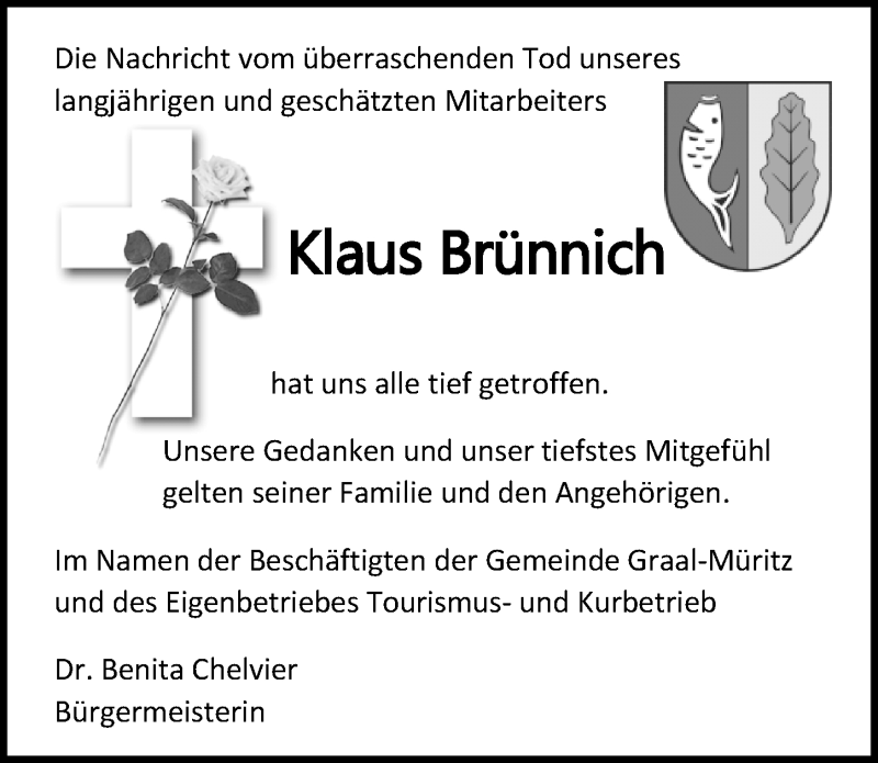  Traueranzeige für Klaus Brünnich vom 09.11.2019 aus Ostsee-Zeitung GmbH