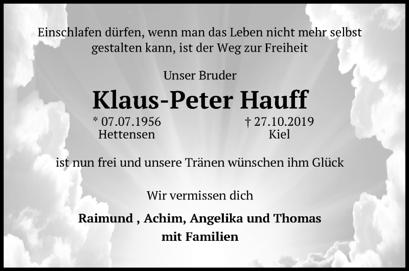  Traueranzeige für Klaus-Peter Hauff vom 02.11.2019 aus Göttinger Tageblatt