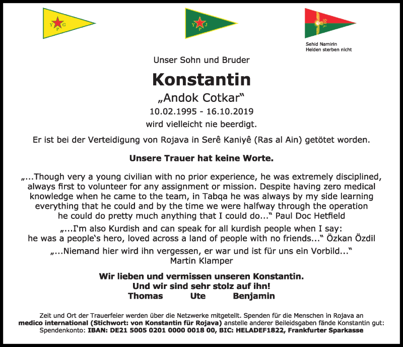  Traueranzeige für Konstantin  vom 02.11.2019 aus Kieler Nachrichten
