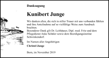 Traueranzeige von Kunibert Junge von Ostsee-Zeitung GmbH