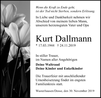 Traueranzeige von Kurt Dallmann