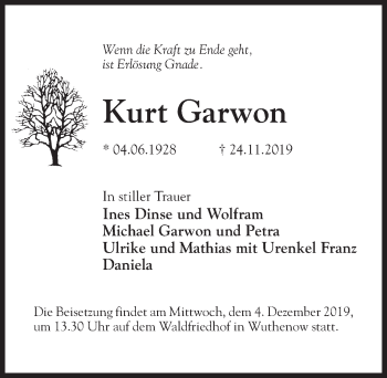 Traueranzeige von Kurt Garwon von Märkischen Allgemeine Zeitung