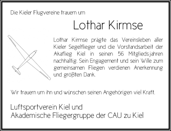 Traueranzeige von Lothar Kirmse von Kieler Nachrichten