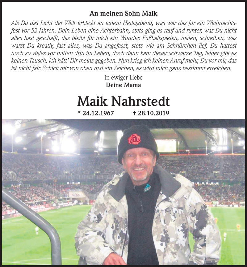  Traueranzeige für Maik Nahrstedt vom 06.11.2019 aus Aller Zeitung