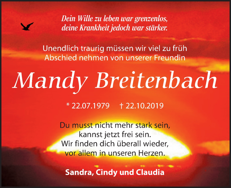  Traueranzeige für Mandy Breitenbach vom 02.11.2019 aus Leipziger Volkszeitung
