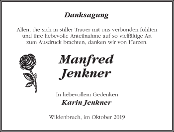 Traueranzeige von Manfred Jenkner von Märkischen Allgemeine Zeitung