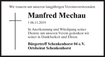 Traueranzeige von Manfred Mechau von Märkischen Allgemeine Zeitung