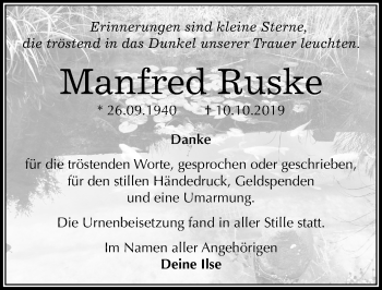 Traueranzeige von Manfred Ruske von Märkischen Allgemeine Zeitung