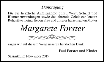 Traueranzeige von Margarete Forster von Ostsee-Zeitung GmbH