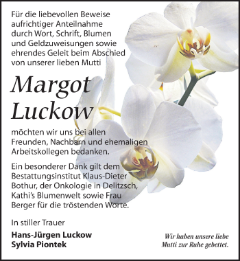 Traueranzeige von Margot Luckow von Leipziger Volkszeitung