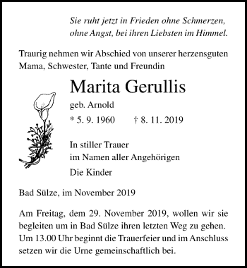 Traueranzeige von Marita Gerullis von Ostsee-Zeitung GmbH