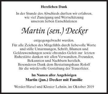 Traueranzeige von Martin Decker von Märkischen Allgemeine Zeitung