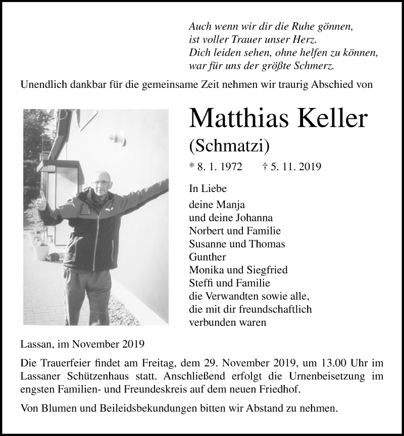  Traueranzeige für Matthias Keller vom 09.11.2019 aus Ostsee-Zeitung GmbH