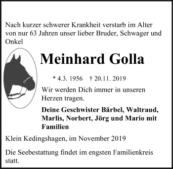 Traueranzeige von Meinhard Golla von Ostsee-Zeitung GmbH