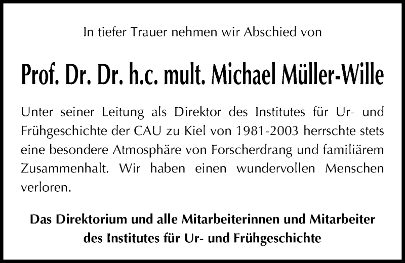  Traueranzeige für Michael Müller-Wille vom 20.11.2019 aus Kieler Nachrichten