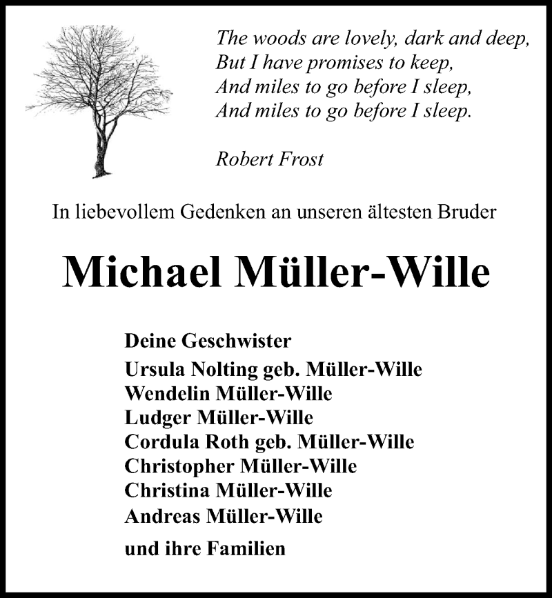  Traueranzeige für Michael Müller-Wille vom 16.11.2019 aus Kieler Nachrichten