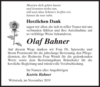 Traueranzeige von Olaf Bahner von Märkischen Allgemeine Zeitung