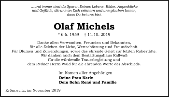 Traueranzeige von Olaf Michels von Ostsee-Zeitung GmbH