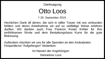 Traueranzeige von Otto Loos von Hannoversche Allgemeine Zeitung/Neue Presse
