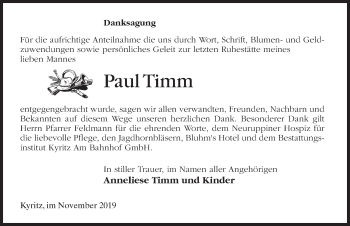 Traueranzeige von Paul Timm von Märkischen Allgemeine Zeitung