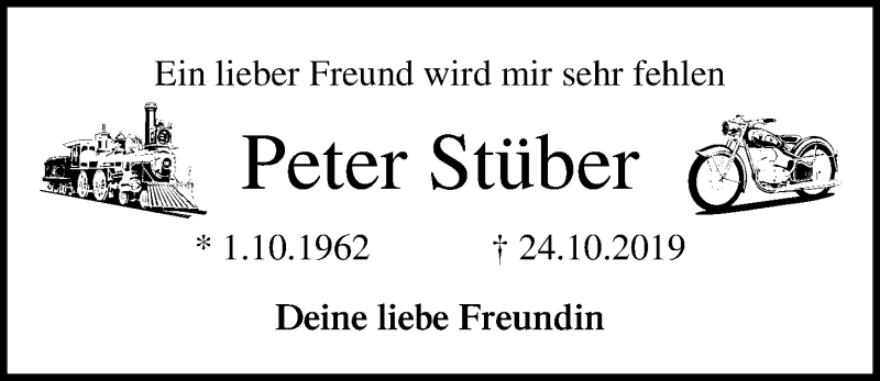  Traueranzeige für Peter Stüber vom 02.11.2019 aus Ostsee-Zeitung GmbH