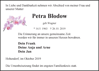 Traueranzeige von Petra Blodow von Ostsee-Zeitung GmbH