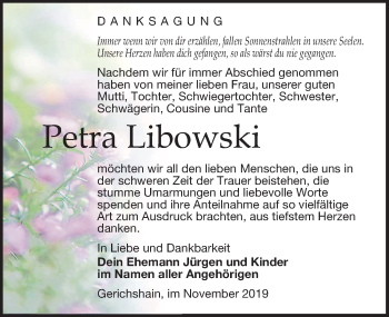 Traueranzeige von Petra Libowski von Leipziger Volkszeitung