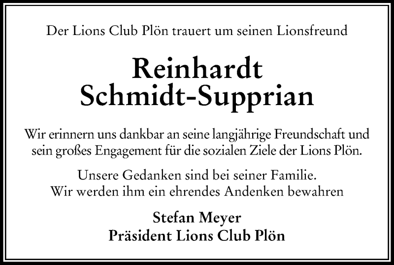  Traueranzeige für Reinhardt Schmidt-Supprian vom 16.11.2019 aus Kieler Nachrichten