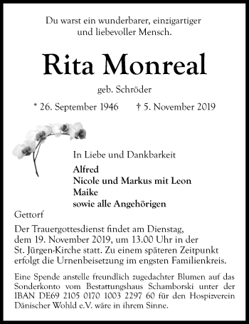 Traueranzeige von Rita Monreal von Kieler Nachrichten