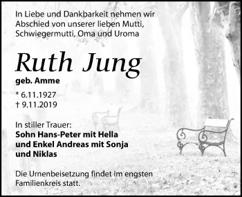 Traueranzeige von Ruth Jung von Leipziger Volkszeitung