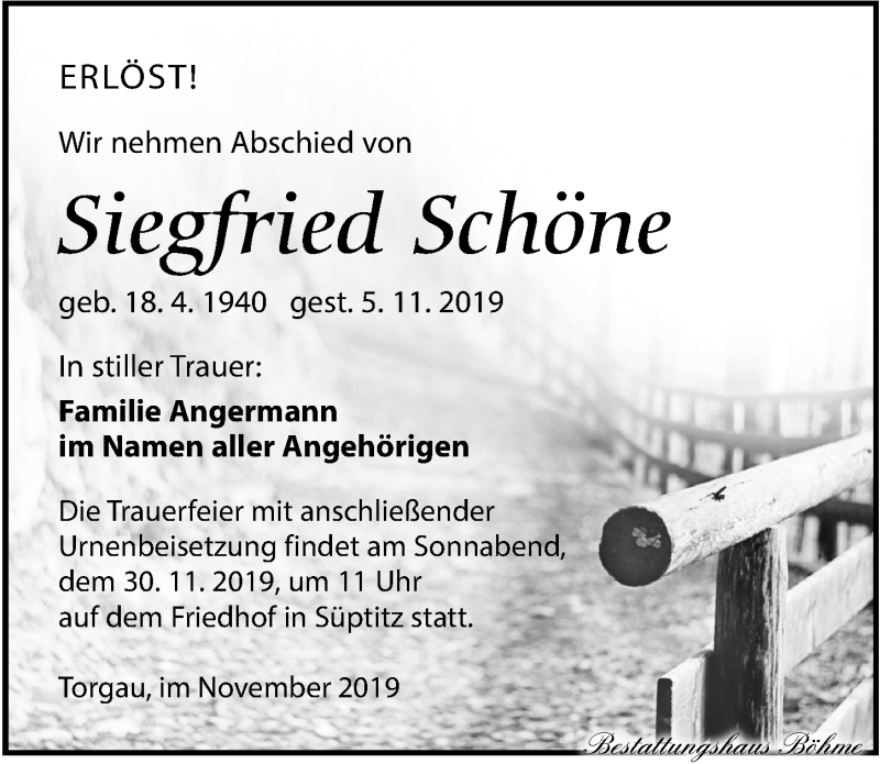 Traueranzeigen Von Siegfried Schone Trauer Anzeigen De