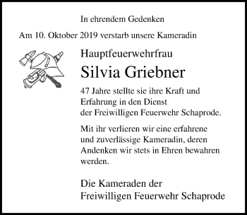 Traueranzeige von Silvia Griebner von Ostsee-Zeitung GmbH