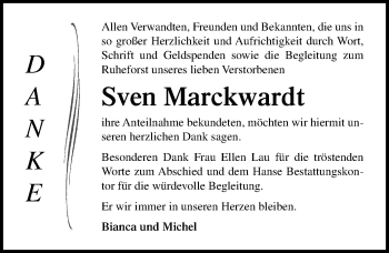 Traueranzeige von Sven Marckwardt von Ostsee-Zeitung GmbH