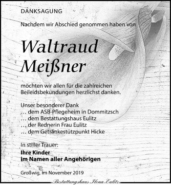 Traueranzeige von Waltraud Meißner von Torgauer Zeitung