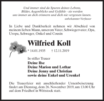 Traueranzeige von Wilfried Koll von Märkischen Allgemeine Zeitung