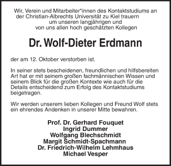 Traueranzeige von Wolf-Dieter Erdmann von Kieler Nachrichten