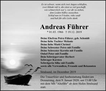 Traueranzeige von Andreas Führer von Ostsee-Zeitung GmbH